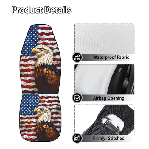 2 Piece Front Car Seat Cover, Eagle American Flag Print Waterproof Car Front Cushion Protector, Airbag Compatible Auto Front Seat Cover, Universal Fit Auto Interior Accessories - color: Red and White - Eagle American Flag
