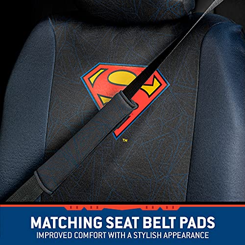 Warner Bros DC Comics Superman Universal Fit Seat Covers Car Accessories - with Removable Head Cover & Matching Seat Belt Pads, Side Airbag Compatible Easy Install for Car Truck Van SUV - size: 2 Front, style: Superman