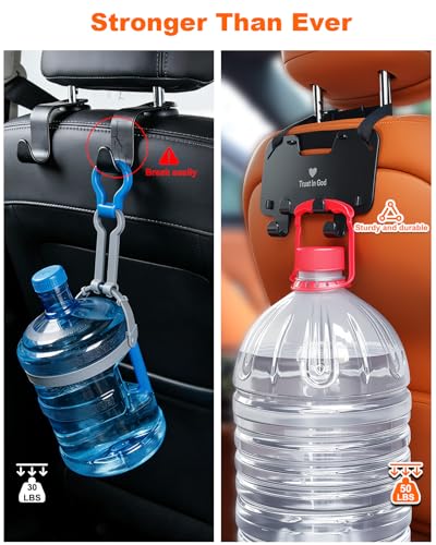 Adjustable Car Seat Headrest Hooks, Universal Fit for All Headrest Styles, Purse Hook with Phone Holder, Car Purse Hooks for Bags, Multifunctional Car Organizers and Storage