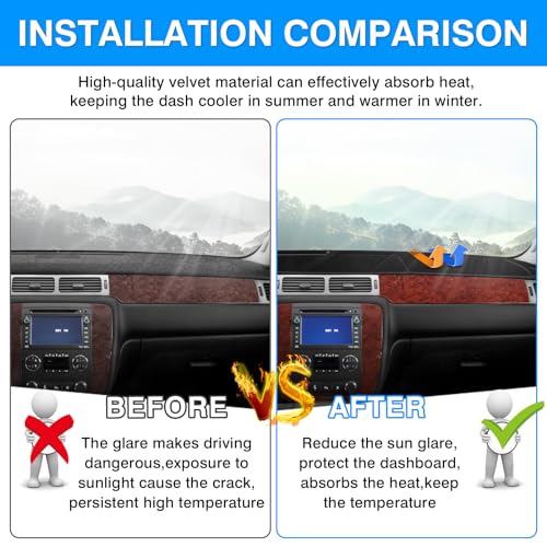 Autorder Dashboard Cover Mat for 2007-2014 Chevrolet Tahoe Suburban/GMC Yukon XL&2007-2013 Chevy Avalanche Silverado 1500 2500 3500 LTZ/GMC Sierra SLT Denali Accessories Upgrade Velvet Dash Cover - size: 07-13 Silverado 1 Glove Box(B)