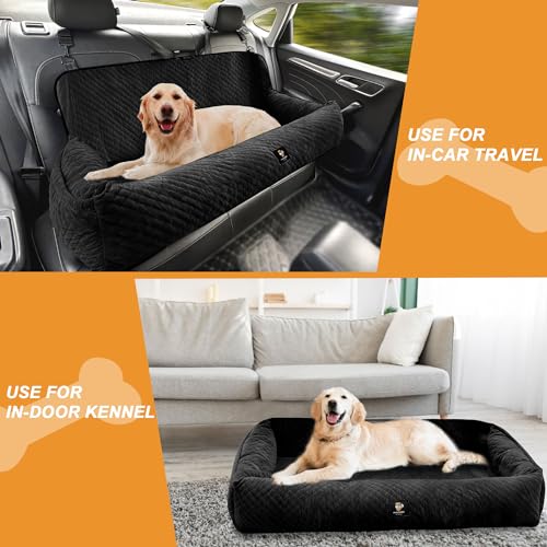 Dog Car Seat for Large Dog Car Bed Under 100LBS, Pet Booster Back Seat Removable Washable with Safety Tethers/Storage Pocket（Black） - color: Dog Car Bed(Black)