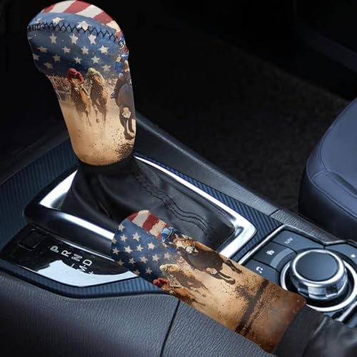 AFPANQZ Handbrake Cover + Car Gear Shift Knob Cover Set American Flag Horse Automotive Interior Decoration for Women Men Truck SUVs Sedans Seat Accessories Set of 2 Pack - color: American Flag Horse