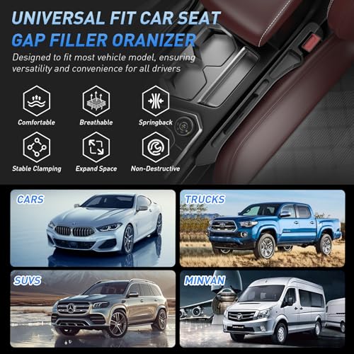 Car Seat Gap Filler 2Pack, Inserts Between Seats Console with Organizer Storage Upgraded Phone Holder Car Side Seat Gap Fillers Cars Front Seats Fill Plug Car Essentials for Vehicle SUV Truck (Black) - color: Black