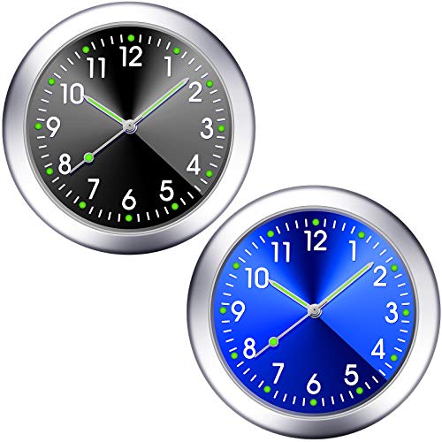 2 Pieces Stick on Dashboard Car Clock Mini Tiny Small Luminous Disposable Car Vent Clocks Watch for Dashboard Boat Bike Home(Black, Blue) - color: Black, Blue