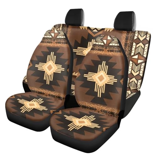 FUSURIRE Aztec Tribe Style Car Seat Covers Durable Front and Rear Car Seat Covers Full Set for Vehicle, Auto Interior Accessory Bucket Seat Cover Fit for Standard Size Cars Truck - color: Aztec Tribe Style