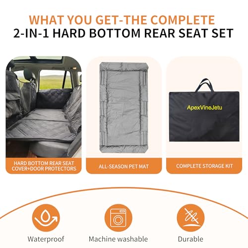 Hard Bottom Dog Back Seat Extender & Seat Cover Bundle - Includes Detachable Dog Travel Bed, 2-in-1 Backseat Cover for Dogs, Waterproof Non-Slip Heavy Duty, Fits Cars, Small Trucks & SUVs