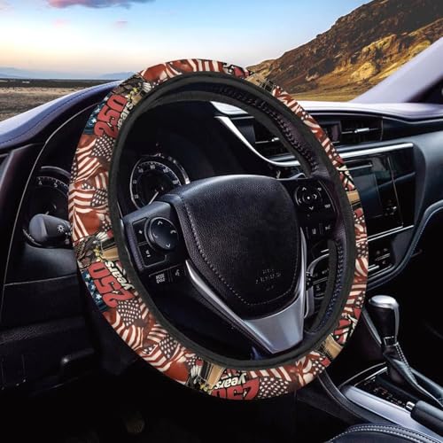 15 Inches Car Steering Wheel Cover 250 Years of America Steering Wheel Protective with Elastic Edge Replacement Auto Interior Accessories for All Season Gift for Friends - color: 250 Years of America
