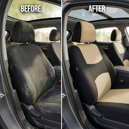 FH Group Flat Cloth Full Set Car Seat Covers Three Row 7 Seater - Universal Fit for Cars, Trucks & SUVs Beige - color: Beige