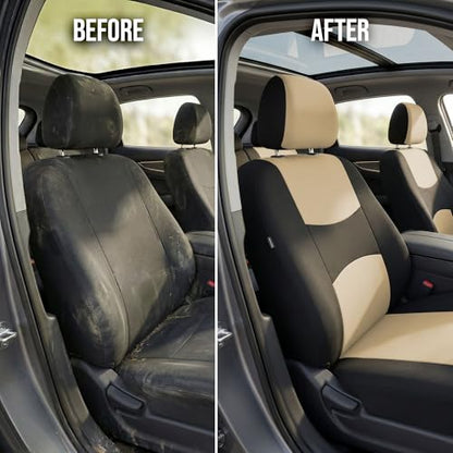FH Group Flat Cloth Full Set Car Seat Covers Three Row 7 Seater - Universal Fit for Cars, Trucks & SUVs Beige - color: Beige