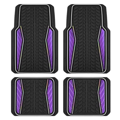 PIC AUTO Car Floor Mats, Purple Aluminum-Molded with Full-Circle Iridescent Inlay Strip Car Mats, Universal-Fit Rubber Mats for Cars, Trucks & SUVs, All-Weather, Non-Slip, Easy-to-Clean Interior Mats - color: Purple