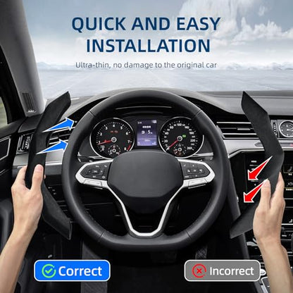 Suede Steering Wheel Cover with Anti-Slip Lining and Segmented Design 2pcs Universal Steering Wheel Protector for Men and Women, Car Interior Accessory (Suede Black)