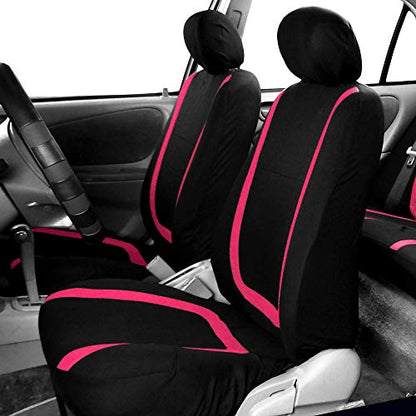 FH Group Car Seat Covers Full Set Cloth - Universal Fit Washable Automotive Seat Covers, Low Back Front Seat Covers, Solid Back Seat Cover for SUV, Sedan and Van Pink - color: Pink, size: Full Set