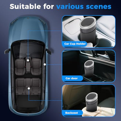 Keria Car Trash Can Bin with Lid - Mini Car Garbage Can Cup Holder-Small Leakproof Vehicle Trash Garbage Can Bin-Automotive Car Organizers and Storage for Back Seat SUV Vechile Accessories (Sliver)