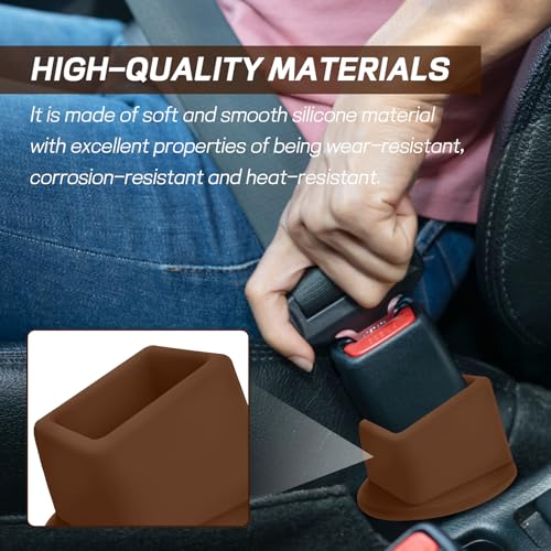 2PCS Car Seat Belt Buckle Holder, Easy Access Silicone Auto Seatbelt Buckle Booster, Seat Belt Buckles Fixer Cover Makes Receptacle Stand Upright Buckling for Kids, Car Accessories (Coffee) - color: Coffee