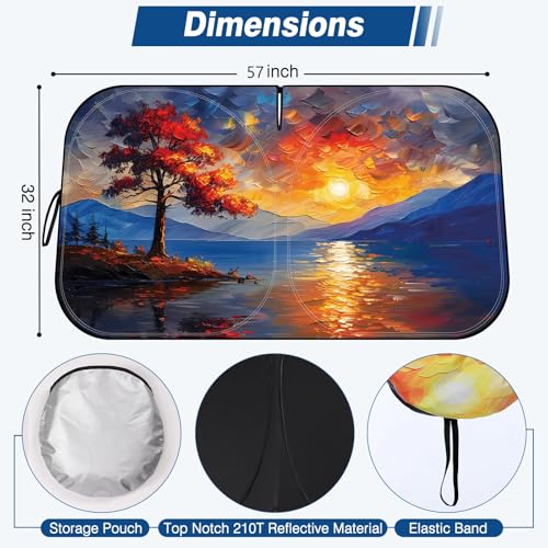Windshield Sun Shade - Car Sun Shade Windshield, Reflector Sunshade Offers Ultimate Protection for Car Interior - color: Sunset & Tree(57"x32")