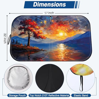 Windshield Sun Shade - Car Sun Shade Windshield, Reflector Sunshade Offers Ultimate Protection for Car Interior - color: Sunset & Tree(57"x32")