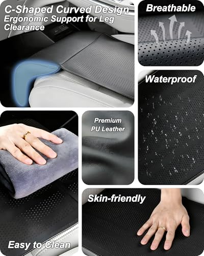 Car Seat Leg Extender Cushion, Memory Foam Under-Thigh Support Car Seat Cover– Breathable PU Leather, Non-Slip Secure Fit for Driver Seat and Office Chair, Ideal for Long Drives & Road Trips