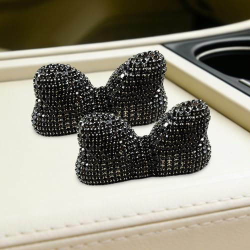 Craedli 2PCS Bling Bowknot Car Dashboard Decoration, Shiny Rhinestone Car Center Console Ornament Present for Women, Cute Auto Interior Desk Decorative Accessories for Home, Office (Black) - color: Black