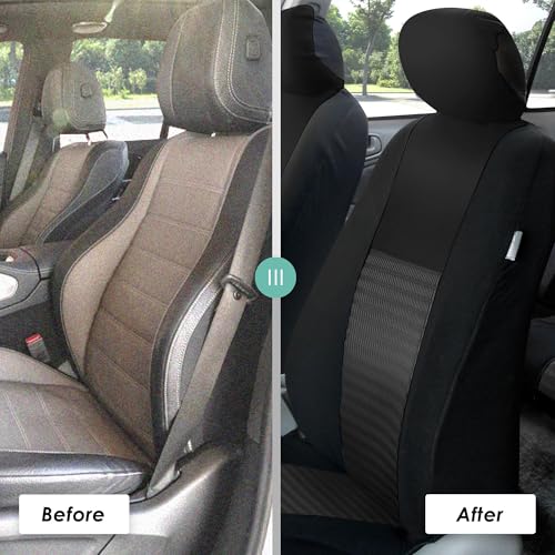 FH Group Trendy Elegance 3D Air Mesh Car Seat Covers - Universal Fit, Washable Seat Cover for SUV, Sedan, Van, Black, Full Set