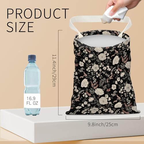 Hanging Car Garbage Bag, Cute Car Trash Can Bag, Automotive Accessories for Women Men Black White Peony Flowers - color: Black White Peony Flowers