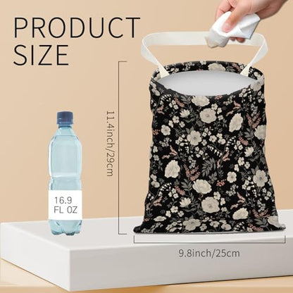 Hanging Car Garbage Bag, Cute Car Trash Can Bag, Automotive Accessories for Women Men Black White Peony Flowers - color: Black White Peony Flowers