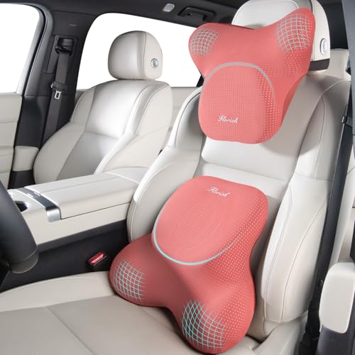 Car Lumbar Support Pillow and Neck Headrest Pillow for Office Chair, Ergonomic Memory Foam, Relieves Neck, Back Pain, Pressure-Relieving Back Support for Car, Office Chair & Wheelchair – Red - color: Red, size: Lumbar&Headrest Pillow
