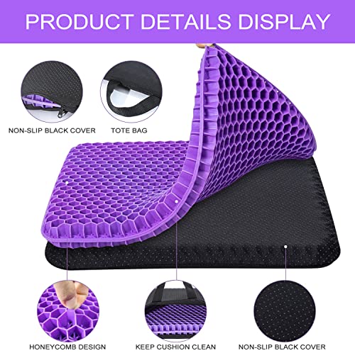 Gel Seat Cushion, for Long Sitting -Double Thick Gel Seat Cushion Breathable Honeycomb Chair Cushion with Non-Slip Cover for Office Chair Car, Wheelchair, Long Trips,Relief Sciatica Pain - color: Large Violet