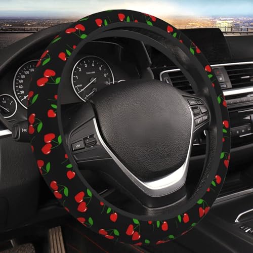 Cherry Hearts Elastic Steering Wheel Cover Non-Slip Breathable Steering Wheel Protector Fit Auto, SUVs, Truck - color: Cherry Hearts