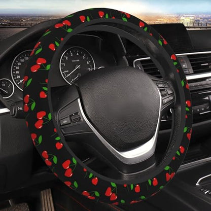 Cherry Hearts Elastic Steering Wheel Cover Non-Slip Breathable Steering Wheel Protector Fit Auto, SUVs, Truck - color: Cherry Hearts