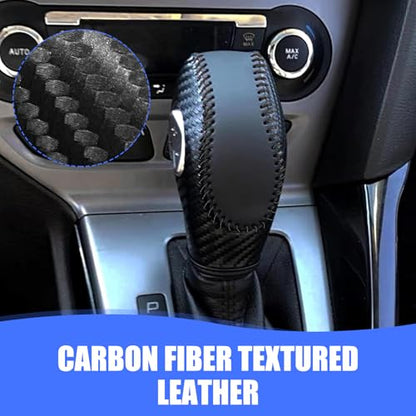 Car Gear Shift Cover, Genuine Leather Gear Knob Protector, Anti-Scratch Anti-Aging Shifter Cover, Compatible with Ford Focus Fiesta Fusion Escape (Black) - color: Black