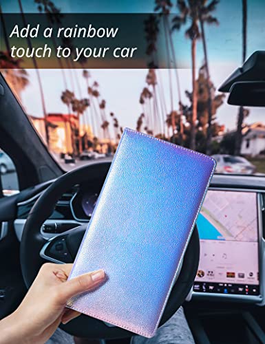Mymazn Car Registration and Insurance Holder, PU Leather Glove Box Car Organizer with Magnetic Closure, Car Document Holder for Driver's License & Essential Documents (Iridescent blue) - color: Iridescentblue