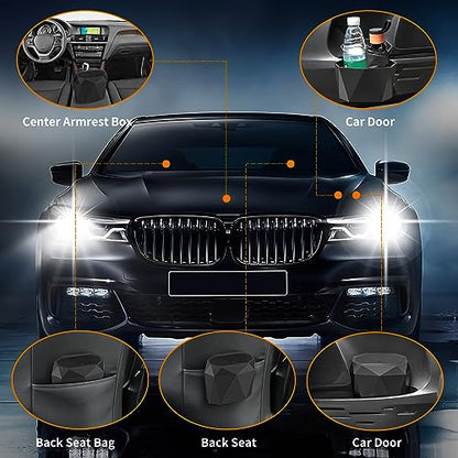 Wontolf Mini Car Trash Can Bin Garbage Can with Lid and 60pcs Trash Bags, ABS Diamond Design Dustbin Car Organizer Container Accessories