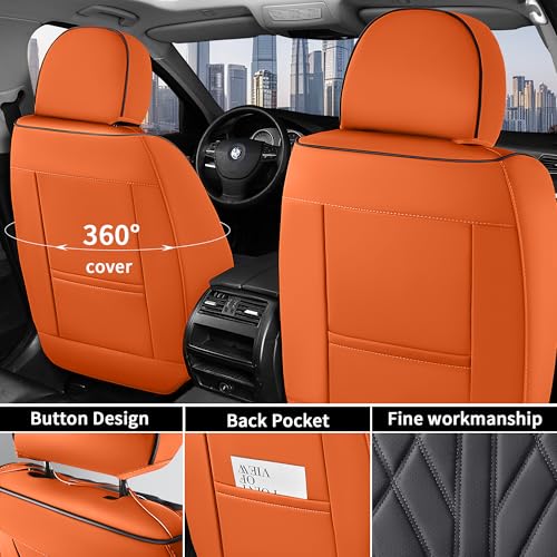 Car Seat Covers Full Set Cover Car Seat Cushion Waterproof Luxury Auto Seat Covers Seat Cover Car Seat Protector Fit for Most Cars (Orange - Black)