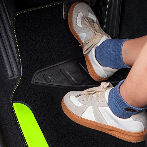 CAR PASS Fluorescent Leather & Waterproof Car Carpet Floor Mats, Universal Car Mats Fit for SUV,Vans,sedans, Trucks,Set of 4pcs Car Carpet with Anti-Slip nibbs Driver Heel Pad (Black Green Lime) - color: Black and Green