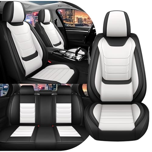 Car Seat Cover Full Set for Mercedes Benz GLA 250 Seat Covers 2017-2025, Nappa Leather Waterproof Seat Covers For Cars, Airbag Safe, Universal Automotive Seat Covers(Standard Full Set/Black White) - color: Black&White, size: Full Set Standard