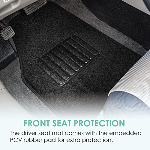 FH Group Automotive Floor Mats - Carpet Floor Mats for Cars, Universal Fit Full Set, All Purpose Car Floor Mats, Carpet Protector Mat for Most Sedan, SUV, Truck Floor Mats Black