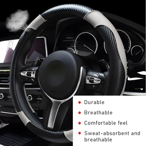povtii Car Steering Wheel Cover, 15 Inch Leather Breathable Auto Steering Wheel Protector, Comfortable Non-Slip Vehicle Steering Wheel Covers, Universal Car Accessories (White, with Lining) - color: White, With Lining