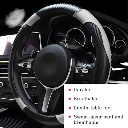 povtii Car Steering Wheel Cover, 15 Inch Leather Breathable Auto Steering Wheel Protector, Comfortable Non-Slip Vehicle Steering Wheel Covers, Universal Car Accessories (White, with Lining) - color: White, With Lining