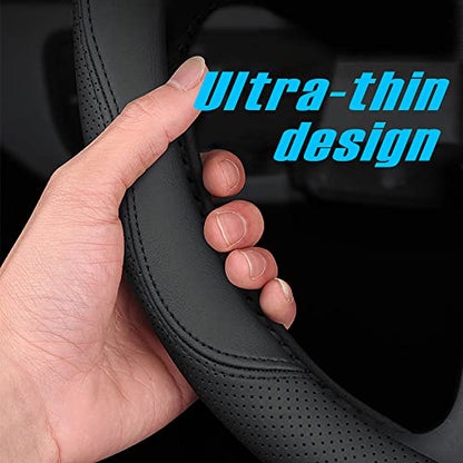HAOTULE New Nappa Leather car Steering Wheel Cover, Universal 15 inch Black - color: Black