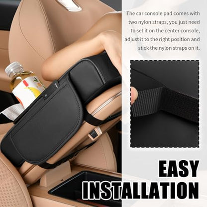 5-in-1 Car Center Console Cover,Leather Car Armrest Cover with Cup Holder/Storage Pocket/Phone Holder/Cars Tissue Holders,Thickened Cars Armrest Storage Box for Relieving Elbow Fatigue (Black) - color: Black