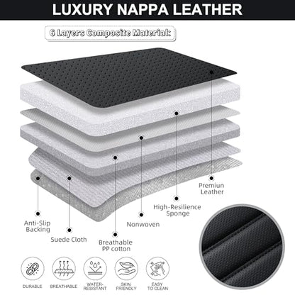 Black Car Seat Cover 2 Pack, Universal Leather Front Seat Covers Bottom Protector, Anti-Slip and Full Wrapping Edge Compatible with Most of Vehicles - SUVs/Sedans/Pickup Trucks