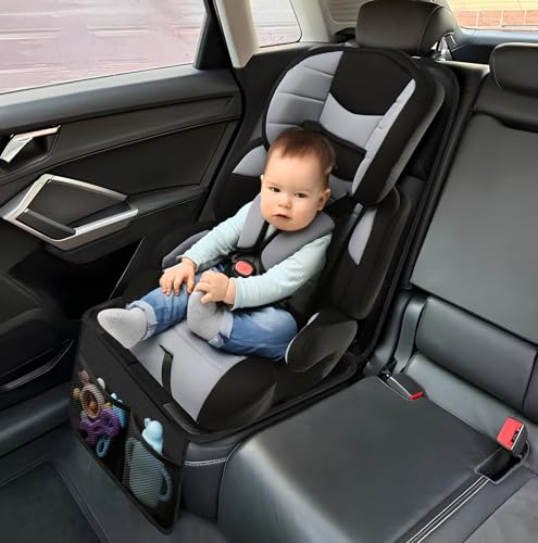 PandaEar 2 Pack Car Seat Protector for Child, Baby Waterproof Car Seat Cover with Non-Slip Insert, 600D Fabric CarSeat Mat with Thickest Padding & Mesh Pockets