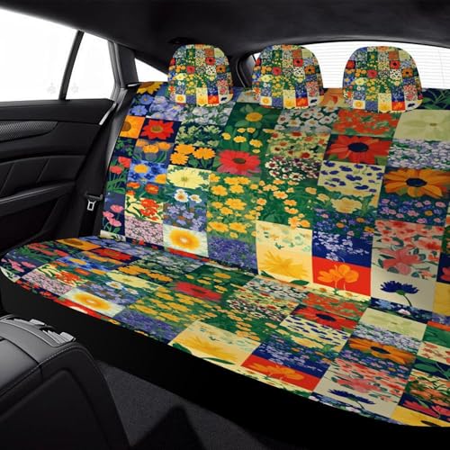 Floral Patchwork Quilt Universal Car Seat Cover Automotive Seat Covers Compatible Universal Fit for SUV Van Trucks - size: Rearseat128x78x52cm