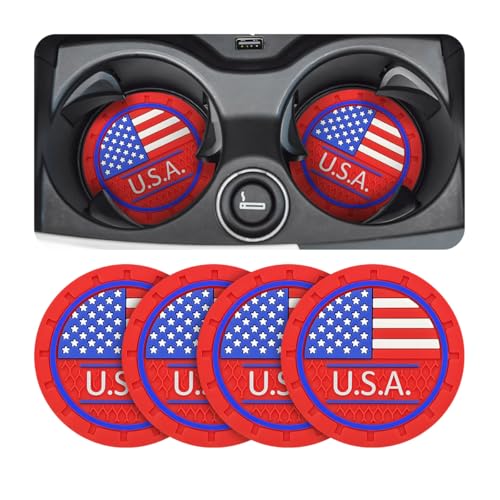 AUCELI 4 Pack Car Cup Holder Coasters, Colored American Flag US Flag Insert Car Cup Coaster, 2.75 Inch Anti Slip Shockproof Embedded Drink Mat, Vehicle Interior Decor Accessories - color: Red/USA, size: 4PCS