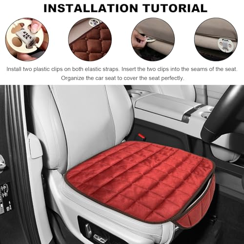 DXNQ Car Seat Cushion, Soft Plush Auto Seat Cover with Non-Slip Silicone Bottom & Storage Pocket, Universal Breathable Vehicle Seat Cushion Pad for Car Truck SUV, Car Accessories (Red) - color: Red