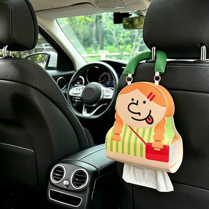 Car Tissue Holder – Cute Cartoon Hanging Paper Towel Dispenser with Soft Handle, Waterproof & Reusable for Car, Bathroom, Kitchen (Girl) - color: Girl