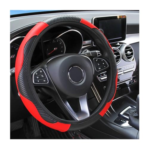 Osilly Car Steering Wheel Cover, 15 inch Carbon Fiber Microfiber PU Leather Elastic Steering Wheel Protector for Men Women, Anti-Slip Breathable Car Interior Accessories for Most Cars (Red) - color: Red