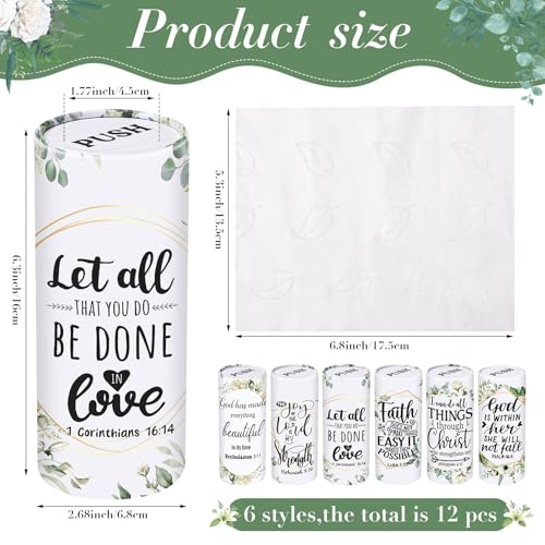 Outus 12 Pcs Greenery Christian Car Tissues Cylinder Holder with 3 Ply Facial Tissue Bulk Eucalyptus Leaves Religious Tissue Holder Travel Tissues Boxes Container for Home Wedding Party Supplies - style: Leaf