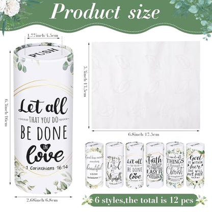 Outus 12 Pcs Greenery Christian Car Tissues Cylinder Holder with 3 Ply Facial Tissue Bulk Eucalyptus Leaves Religious Tissue Holder Travel Tissues Boxes Container for Home Wedding Party Supplies - style: Leaf