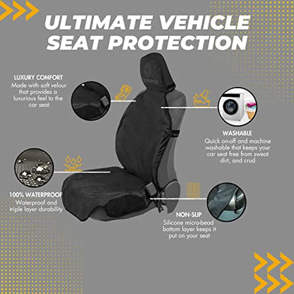 Premium Waterproof Car Seat Cover - Sweatproof, Universal Fit, Non-Slip, Durable Protector for Dirt, Spills, Pet Claws - Auto, SUV, Truck Compatible (Black)